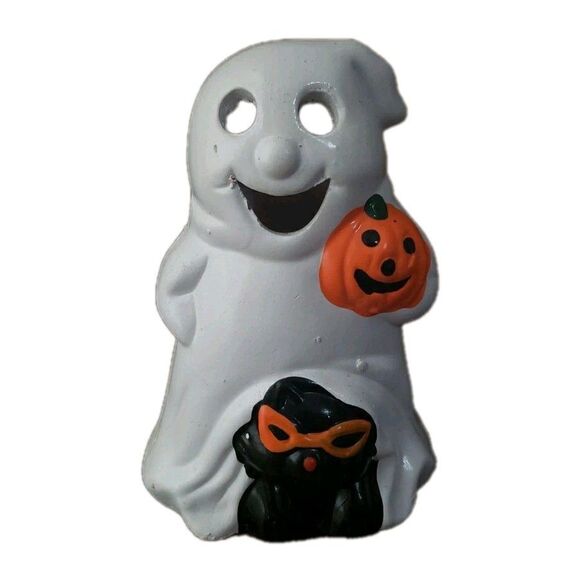 Halloween Ghost Pumpkin Black Cat Ceramic Candle Holder Jack O'Lantern No Box - Picture 1 of 14